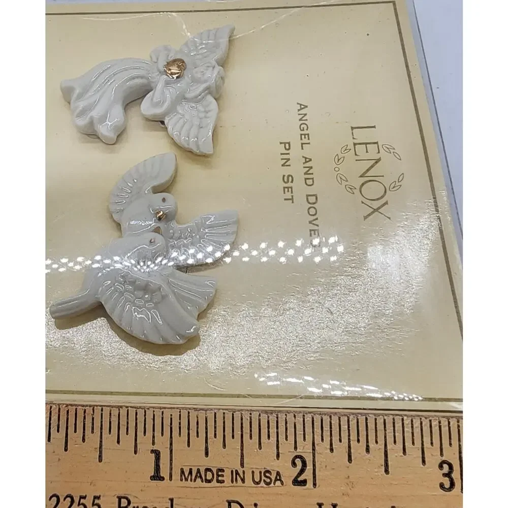 Lenox - Angel and Doves Pin Set - Certification on Back - NIP